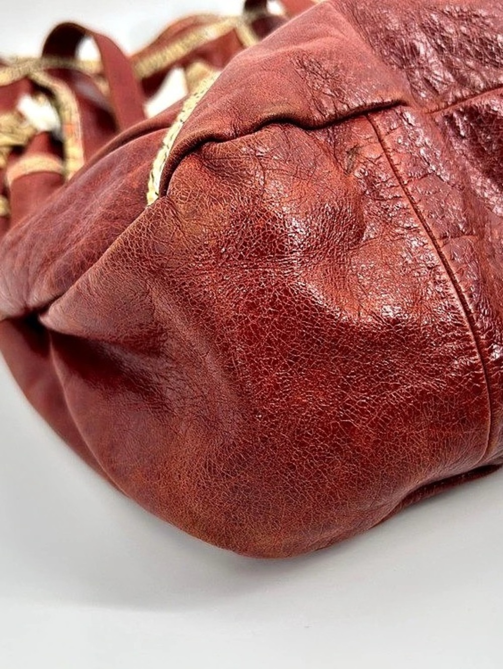 Anthropologie Lucky Penny Red Leather Scarf Bow Tote Bag - Picture 10 of 16